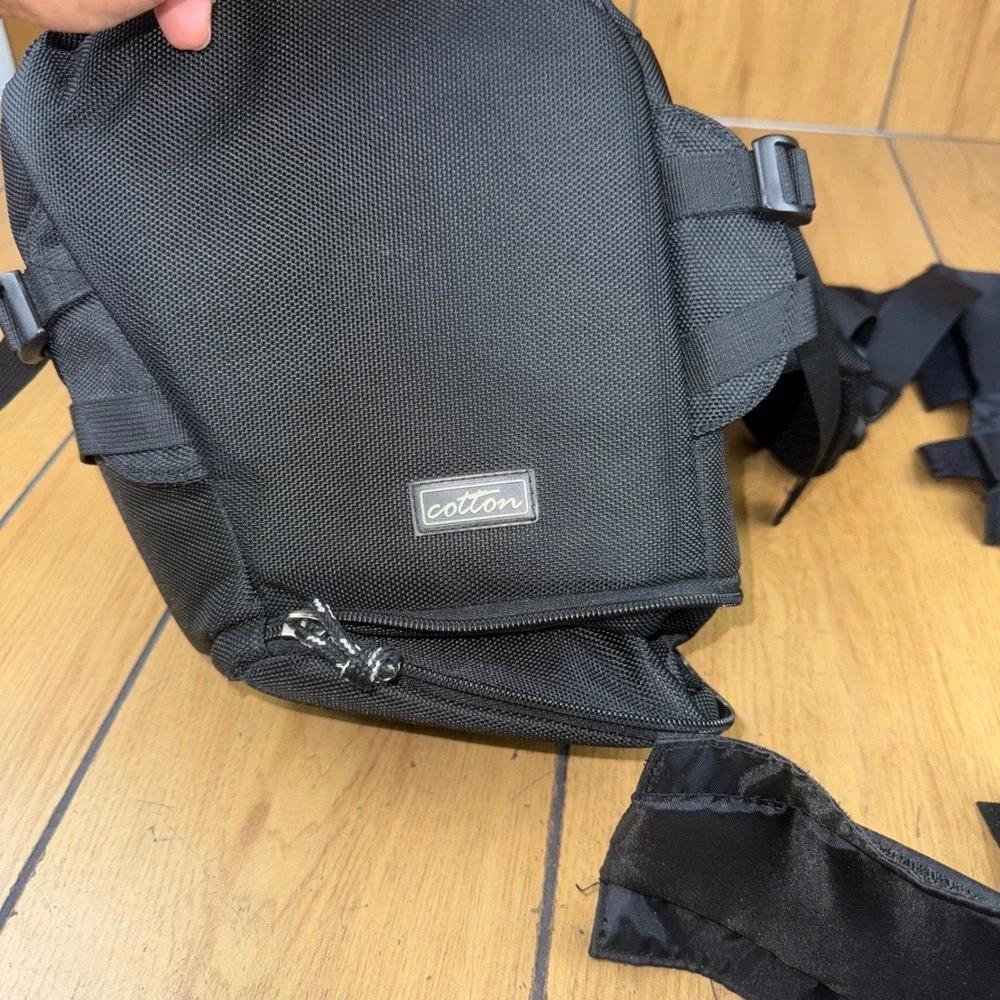 Cotton Camera Bag‎ Black Adjustable Strap Padded Compartment Organizer